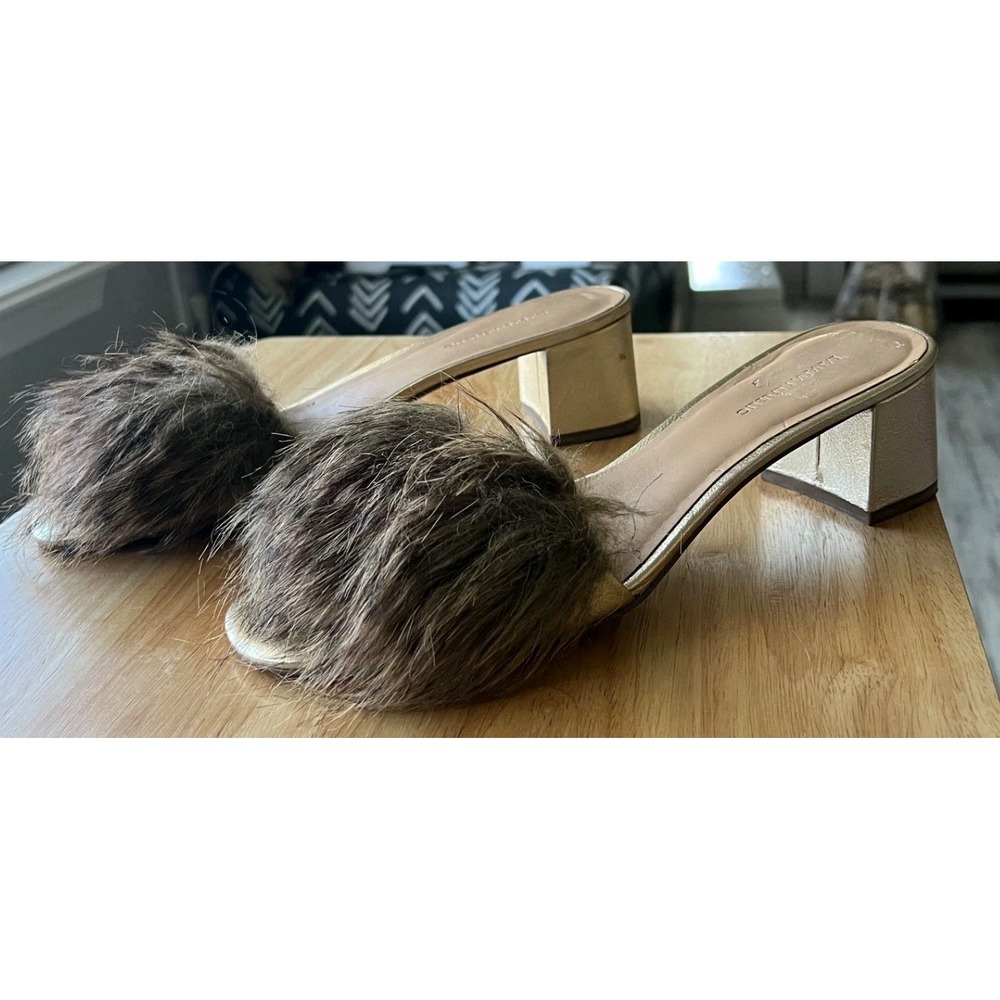 Banana Republic Faux Fur Mules Heels Size 10 Gold Slip On Slide Pumps Y2K Chic
